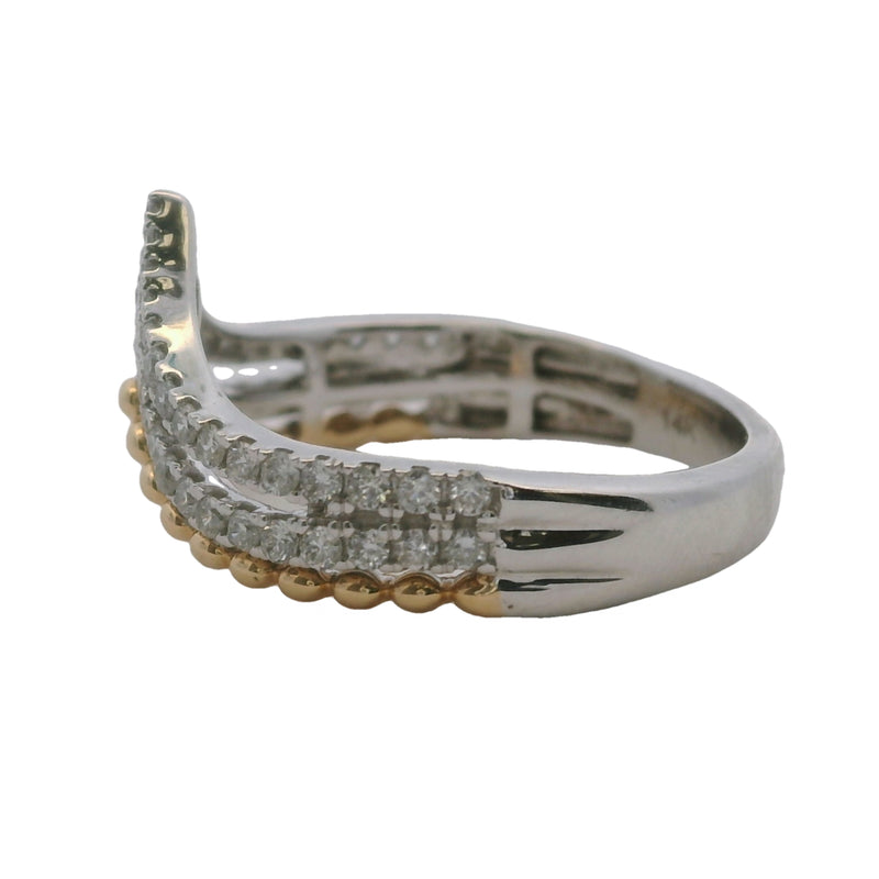 14kt Two-Tone V-Shape Crown Accent Ring with Yellow Gold Granulation and Diamonds Size 7