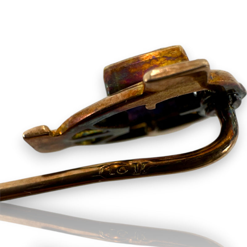 Antique Victorian 1890s 10kt Yellow Gold and Amethyst Stick Pin in Original Box Made in Germany