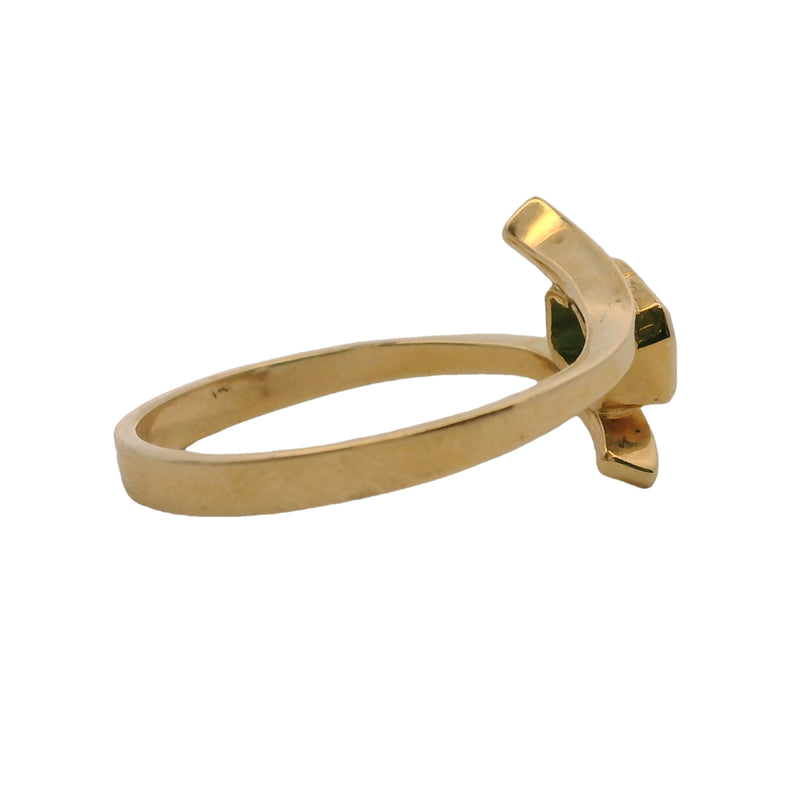 Rectangle Emerald Solitaire with 18kt Yellow Gold Bypass Shank Size 8