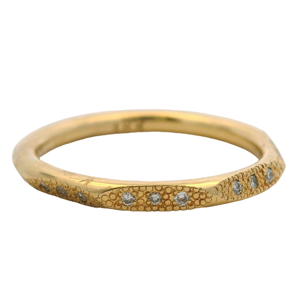 Solid 18kt Yellow Gold Faceted Faceted 2mm Stackable Band Ring with Diamonds Size 4.5