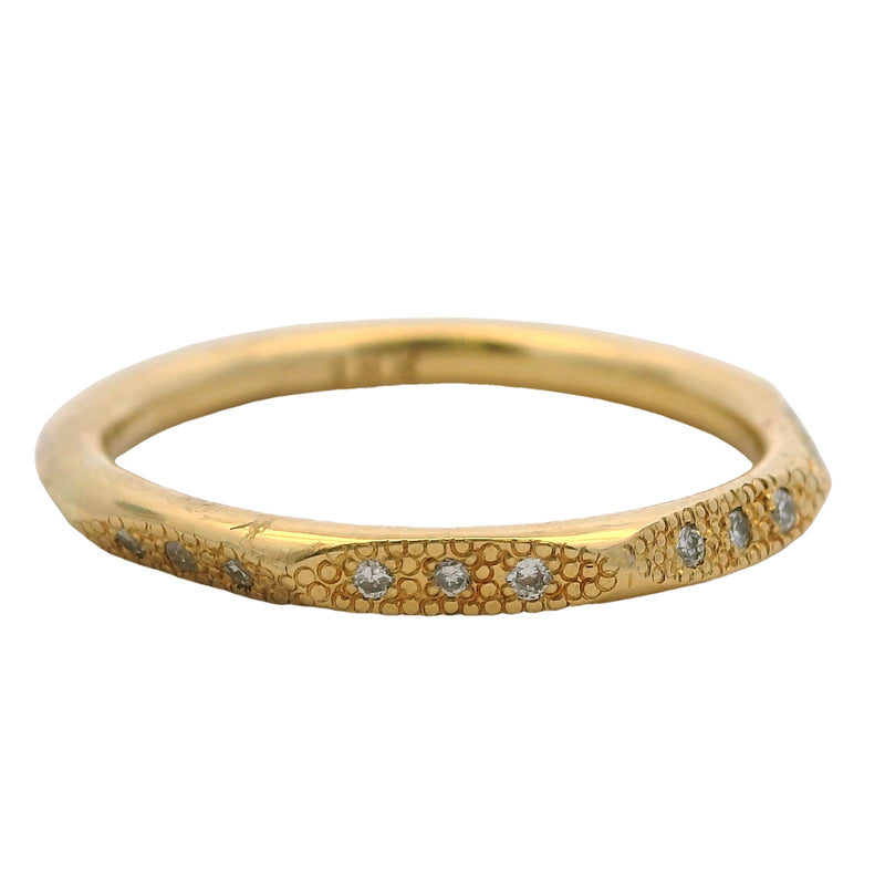 Solid 18kt Yellow Gold Faceted Faceted 2mm Stackable Band Ring with Diamonds Size 4.5