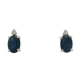 Solid 14kt White Gold Oval Natural Sapphire and Diamond Stud Earrings