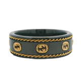 Gucci Black Synthetic Corundum and Solid 18kt Yellow Gold Icon Interlocking G Logo Band Ring Size 7.75