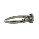 Vintage 1940-50s 14kt White Gold Diamond Solitaire Ring with Baguette Diamond Accents Size 5.5