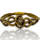 Antique Late Victorian Handmade 14kt Yellow Gold Love Knot/ Snake Bracelet with Center Modern Diamond and Accent Sapphires