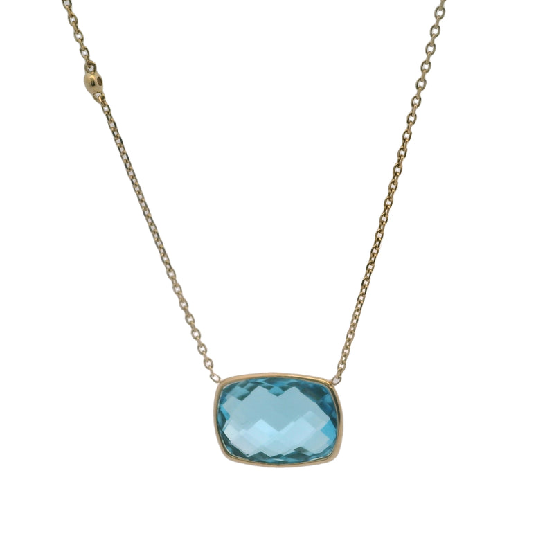 EFFY Solid 14kt Yellow Gold Blue Topaz and Small Diamond 18" Station Pendant Necklace