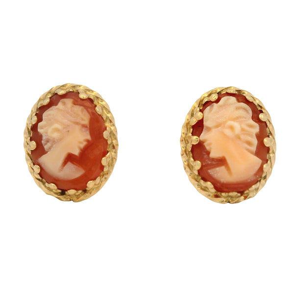 Vintage Solid 14kt Yellow Gold and Conch Shell Cameo Drop/Dangle Earrings