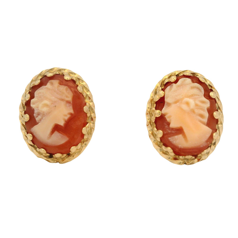 Vintage Solid 14kt Yellow Gold and Conch Shell Cameo Drop/Dangle Earrings