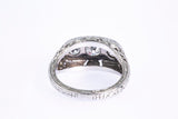 Antique Carved & Pierced Three Stone Diamond Line 950 Platinum Ring Size 6 1/2