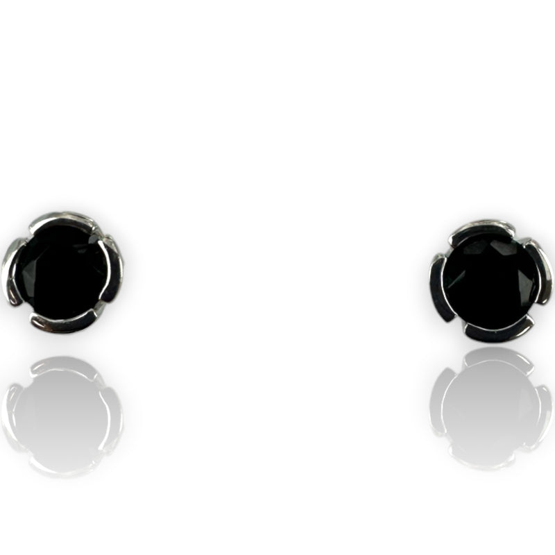 EFFY Jewelry 14kt Solid White Gold Bezel Set Onyx 7.5mm Stud Earrings