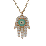 Versani Solid 18kt Rose Gold Diamond and Lab Turquoise Hamsa Pendant 17.5"