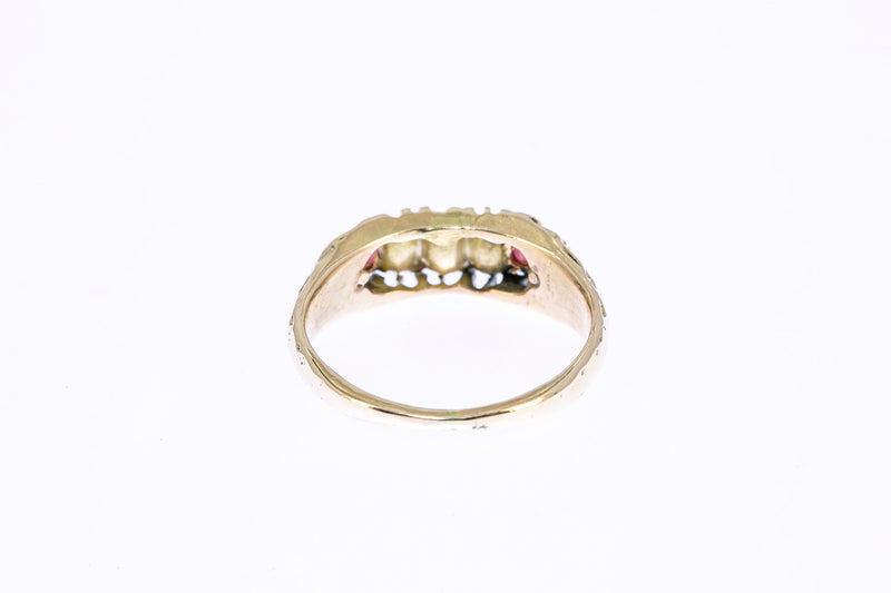 Antique Garnet & Rose Diamond Band 12K 500 Yellow Gold Ring Size 5 1/4