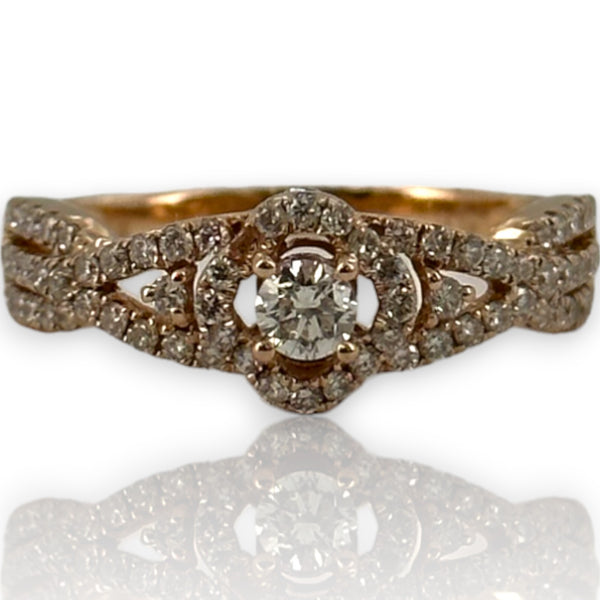 LeVian Signed Solid 14kt Rose Gold and Natural Diamonds Wedding Engagement Ring Size 7