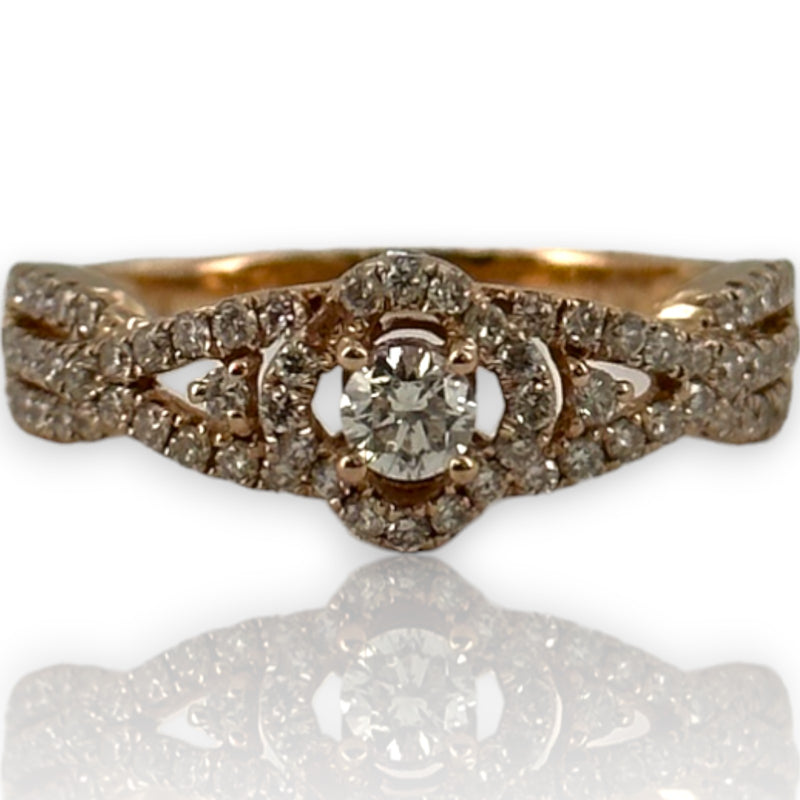 LeVian Signed Solid 14kt Rose Gold and Natural Diamonds Wedding Engagement Ring Size 7