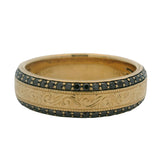 Neil Lane Solid 14kt Yellow Gold Scrollwork Black Diamond 6.4mm Men's Band Ring Size 10