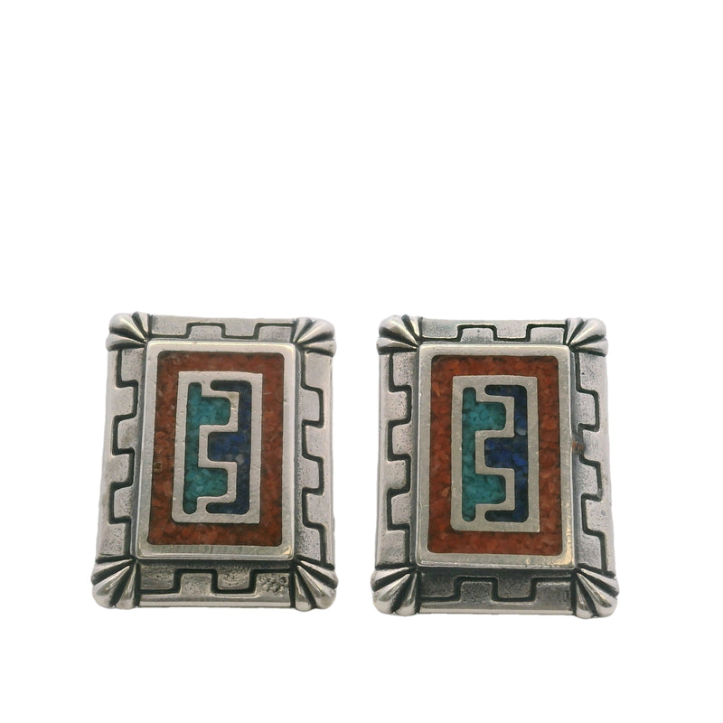 Carolyn Pollack 925 Sterling Silver Coral, Turquoise, and Lapis Southwest Stud Earrings