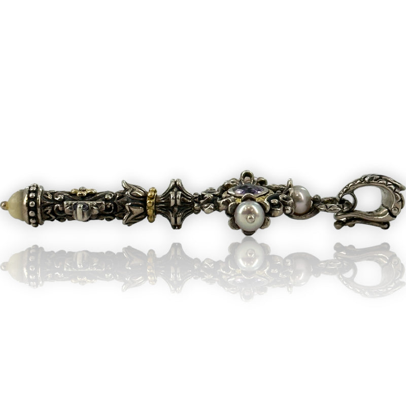 Barbara Bixby 925 Sterling Silver and 18kt Yellow Gold Key Enhancer Pendant with Amethyst, Iolite, and Pearls