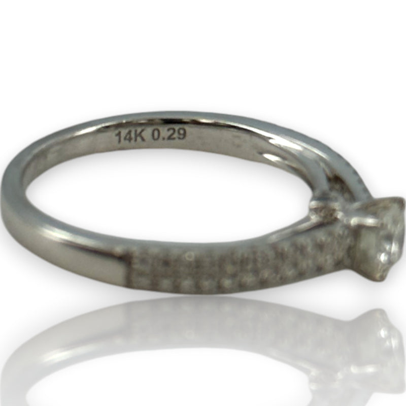 The Juliet Cut 14kt Solid White Gold and Prong Set Diamond Solitaire Wedding Engagement Ring with Pave Sides Size 7