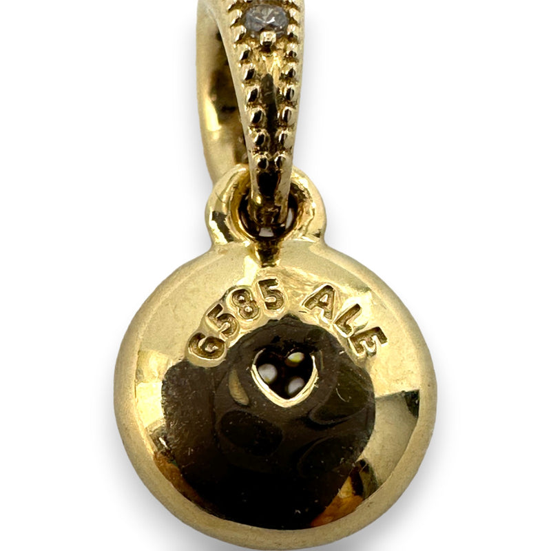 Pandora Retired Autumn 2017 Collection Solid 14kt Yellow Gold Dazzling Droplet Pendant Charm with CZ Cubic Zirconia Stone ALE 585