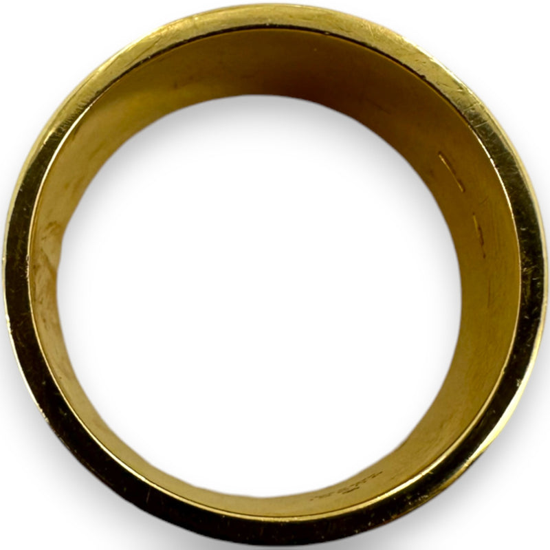 GUCCI Signed Hallmarked Solid 18kt Gold Wide 8.8mm Cigar Band Logo Ring Size 6