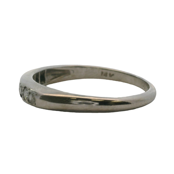 Antique 1920s 14kt White Gold and 7 Diamond Stackable Wedding Band Ring Size 6.25