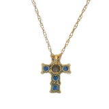 Solid 14kt Yellow Gold Mini Sapphire and Diamond Cross Pendant Necklace 16"