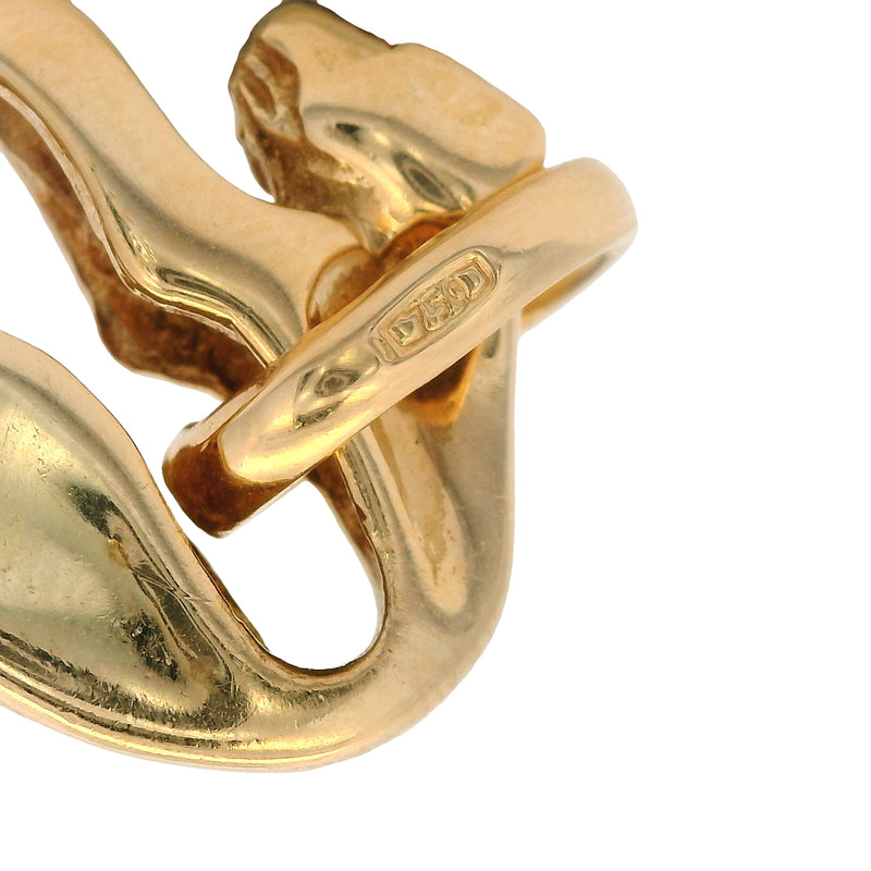 Vintage Solid 18kt 750 Yellow Gold Modern Dangling Cat Panther Necklace Pendant