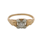 Antique 1930s 14kt White and Yellow Gold Art Deco Solitaire Diamond Ring Size 7