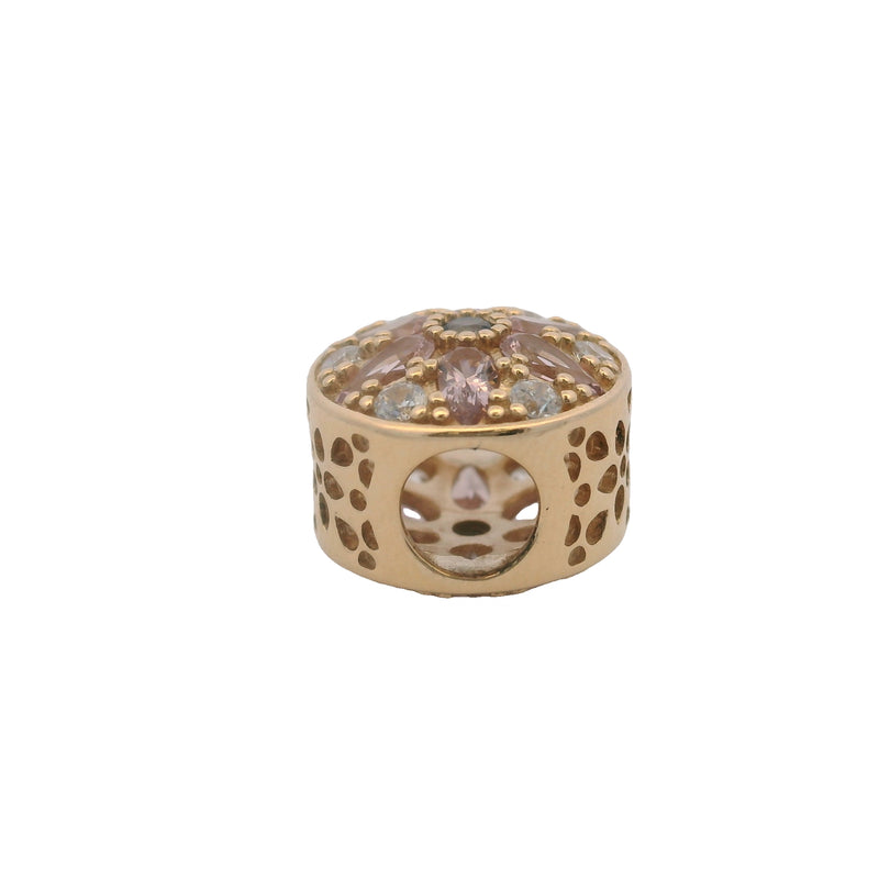 Charm deslizante espaciador floral opulento de Pandora en oro amarillo sólido de 14 kt y circonitas cúbicas (retirado)