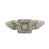 Antique 1930s 14kt White Gold Small Diamond Solitaire Ring Heart Sides Size 5.5