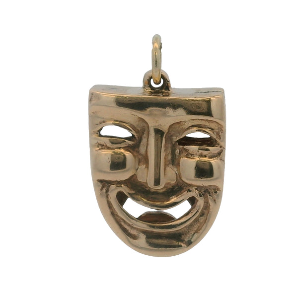 Vintage Solid 14kt 585 Yellow Gold Comedy & Tragedy Mask Necklace Pendant