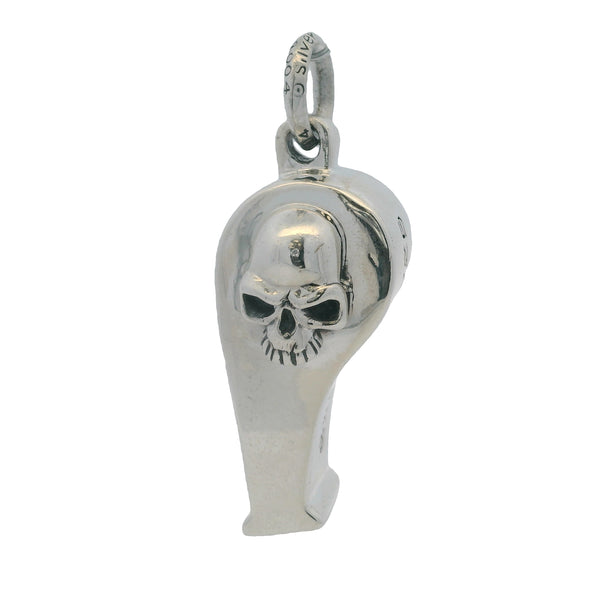 c2004 925 Sterling Silver Large 1.7" Long Whistle With Skulls Gothic Font Necklace Pendant