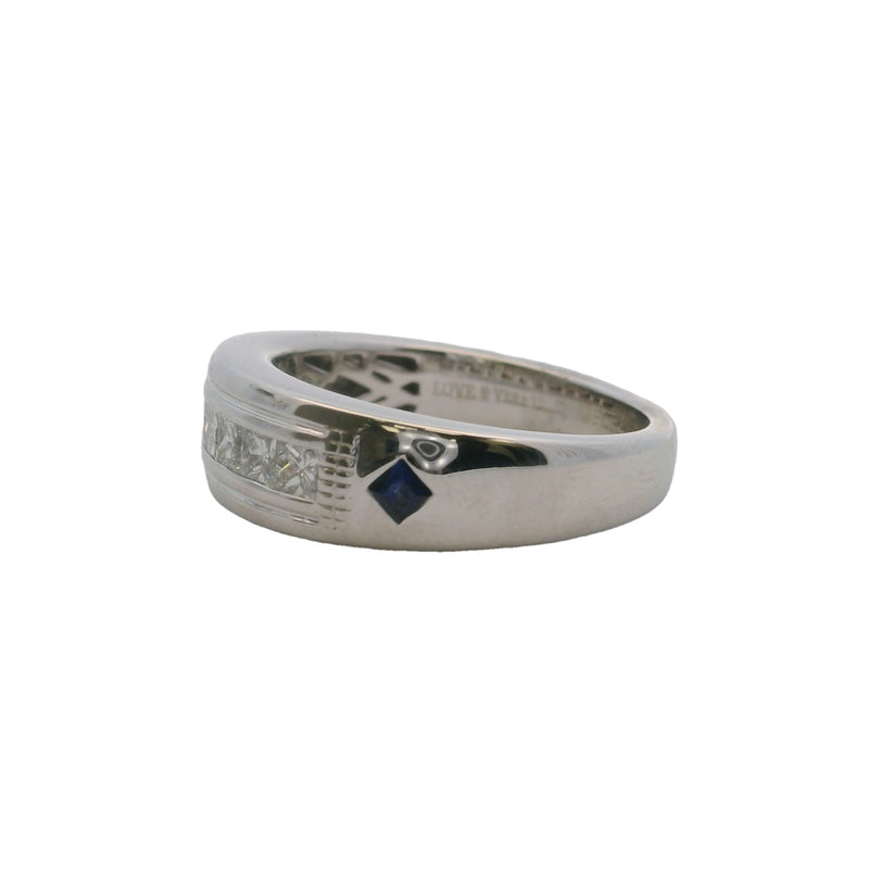 Vera Wang Love Solid 14kt Gold and Princess Cut Diamond Channel Set 7.2mm Band Ring With Side Sapphires