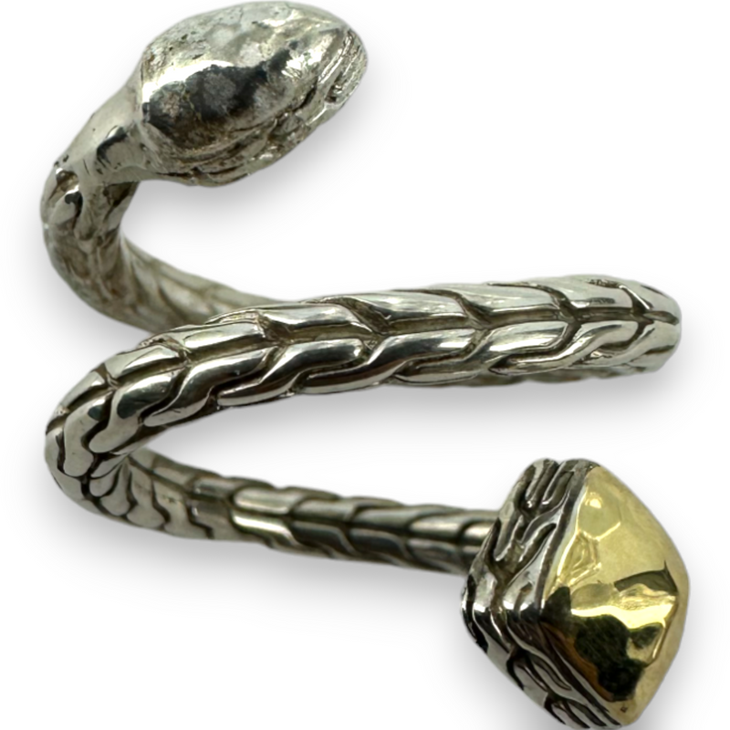 John Hardy Snake Wrap Around Cable Ring 925 Sterling Silver & Gold Ring Size 6