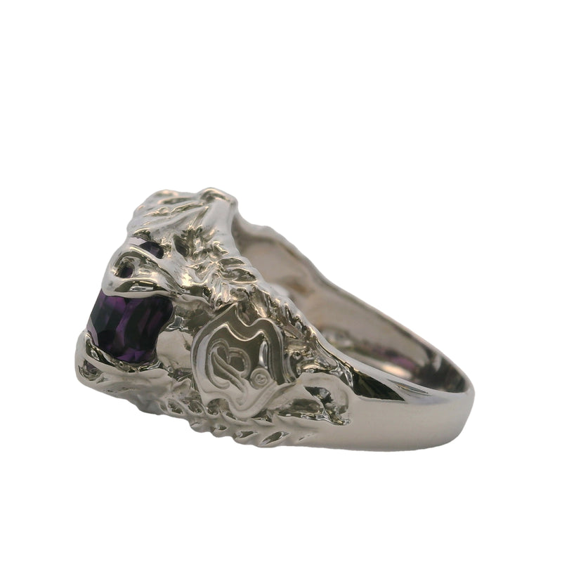 Shin Brothers 14kt White Gold 9ct Amethyst Floral Sculptural Statement Ring Size 7