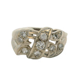 Vintage 1930-40s 14k White Gold and Diamond Swirl Milgrain Accent Ring Size 5