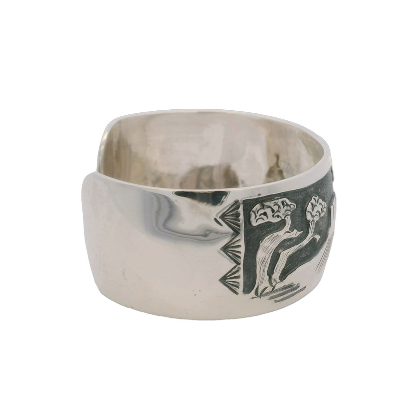 Vintage 1980s Southwest Navajo Native American M. Martinez Detailed Landscape Bracelet of Monument Valley, AZ