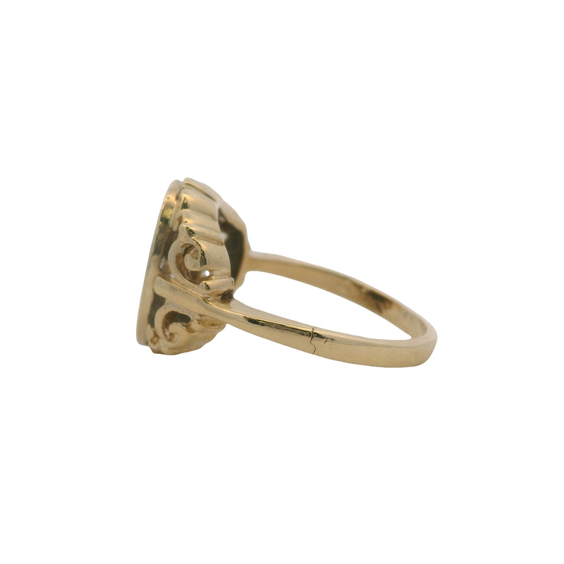 Vintage 1940-50s Solid 10kt Yellow Gold Scroll Oval "M" Signet Ring Size 5.5