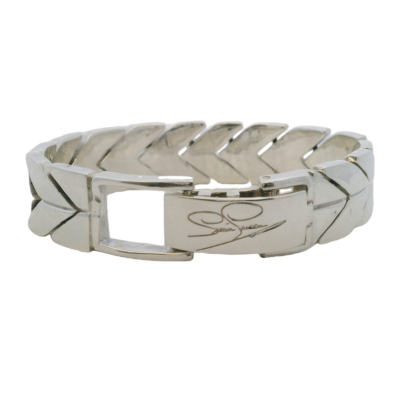 Sima P 925 Sterling Silver Large Herringbone Pattern Chain Heavy 72g 7" Bracelet