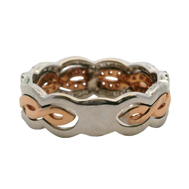 Solid 14kt White and Rose Gold Diamond Pave Twist 6.8mm Stackable Band Size 6