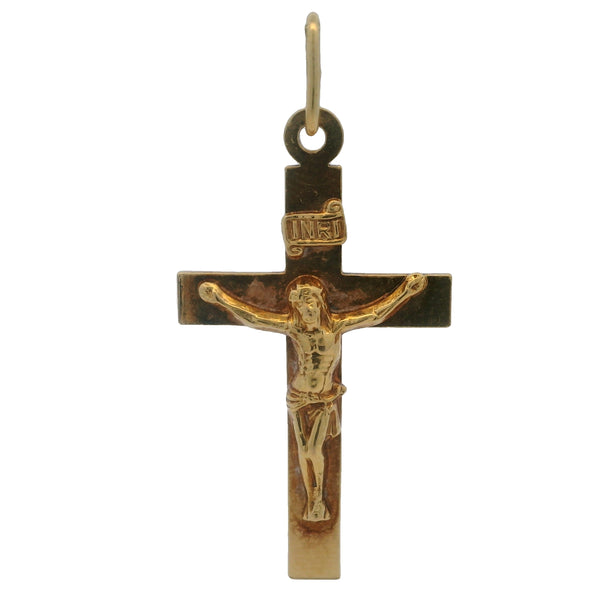 Vintage Corletto Italian 18kt Yellow Gold Crucifixion Cross INRI Jesus Religious Pendant