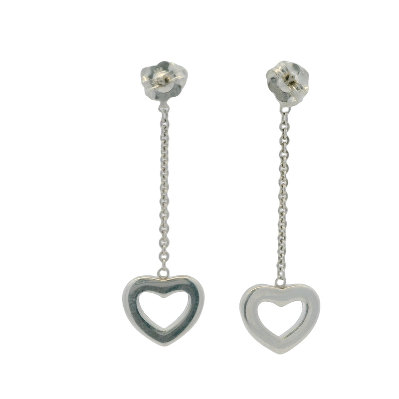 Tiffany & Co Retired 925 Sterling Silver Open Heart Drop/Dangle Chain Earrings