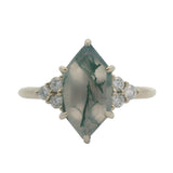 Solid 14kt White Gold Moss Agate and Diamond Accent Solitaire Ring Size 7