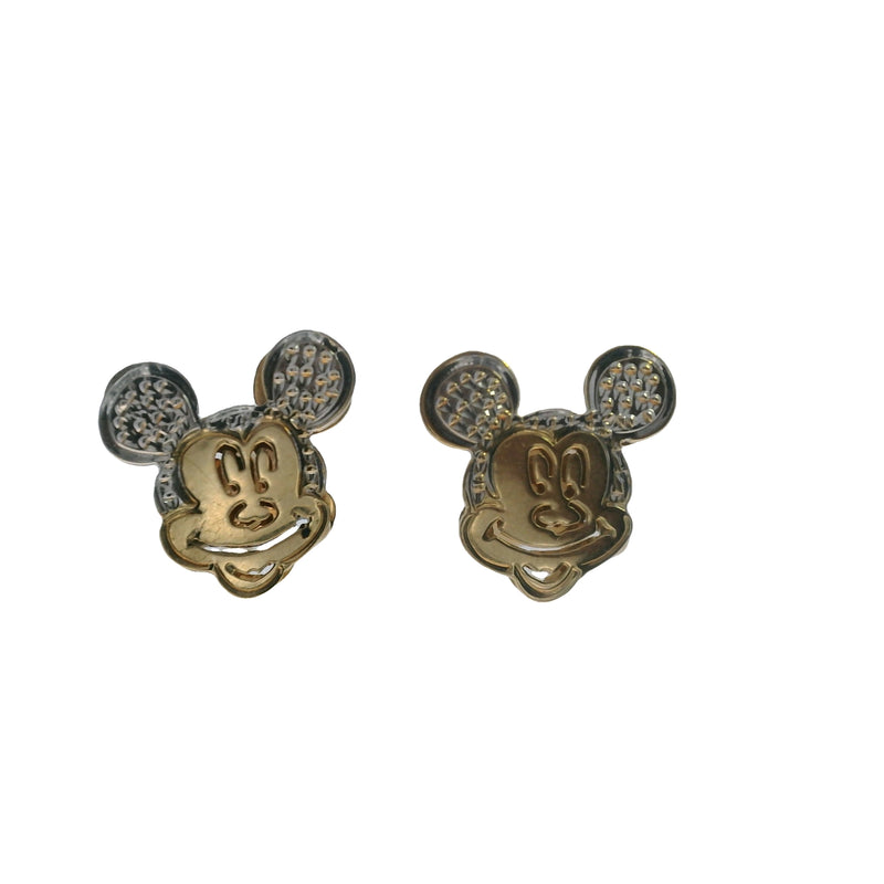 14kt Two-Tone Mickey Mouse Cartoon 13mm Stud Earrings