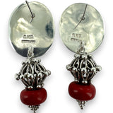 Amy Kahn Russel 925 Sterling Silver Large Drop/Dangle Earrings with Red Spiny Oyster Stone