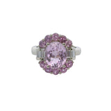 Vintage Effy Bita 14kt White Gold Kunzite and Diamond Halo Cluster Cocktail Ring Size 7