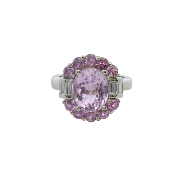 Vintage Effy Bita 14kt White Gold Kunzite and Diamond Halo Cluster Cocktail Ring Size 7