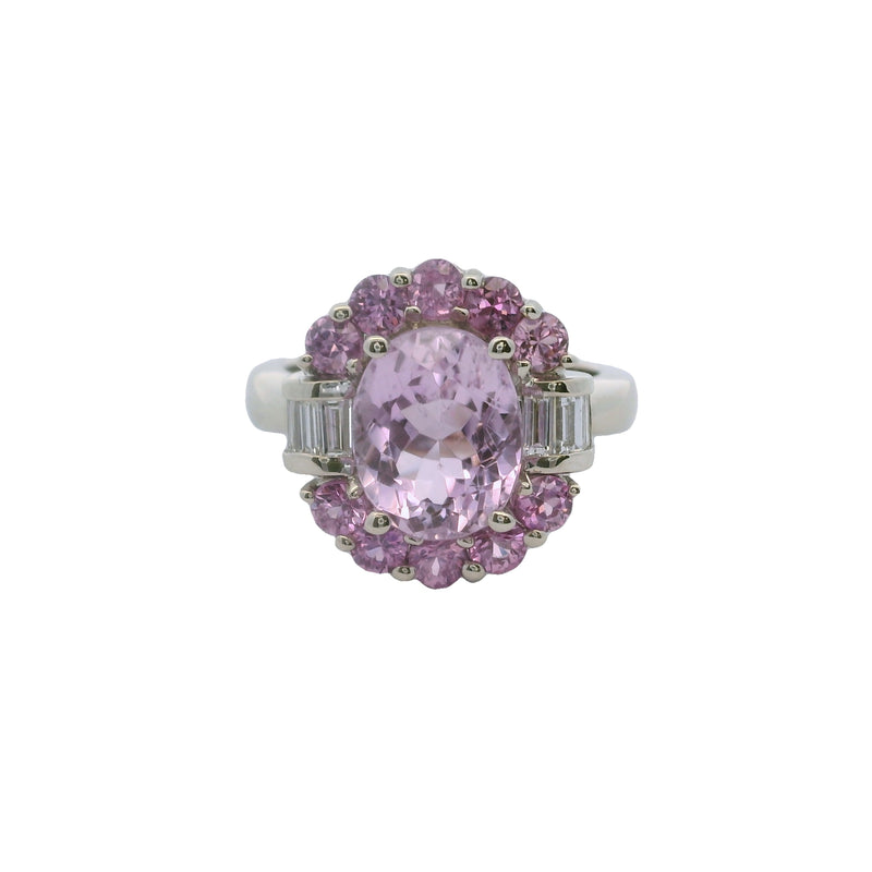 Vintage Effy Bita 14kt White Gold Kunzite and Diamond Halo Cluster Cocktail Ring Size 7