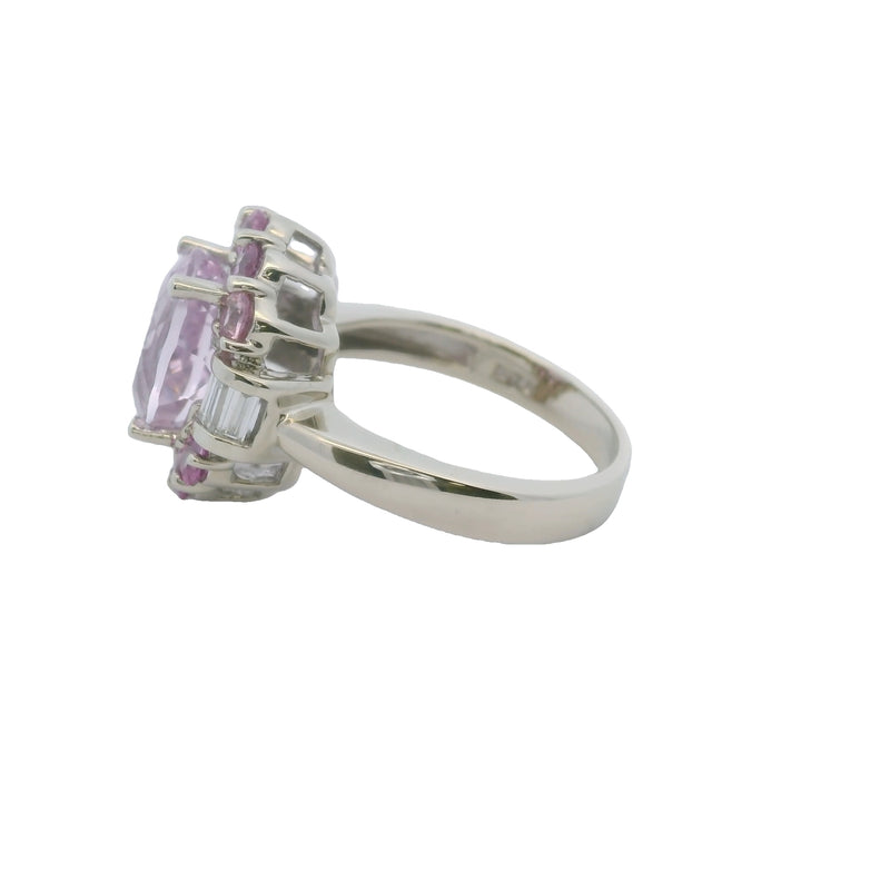 Vintage Effy Bita 14kt White Gold Kunzite and Diamond Halo Cluster Cocktail Ring Size 7