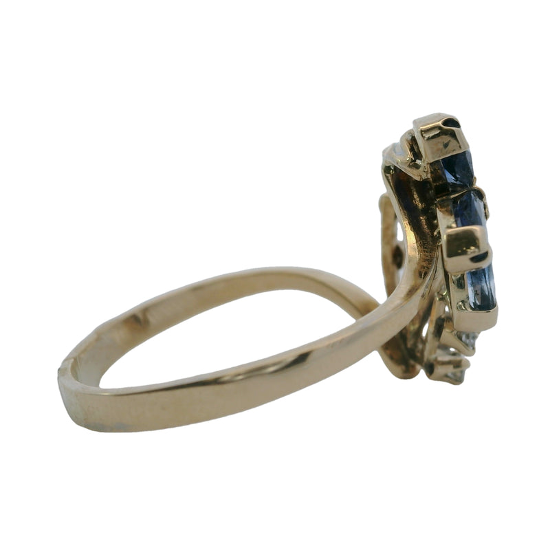 Vintage 1950-60s Retro Sapphire and Diamond Leaf Floral Cocktail Ring Size 10